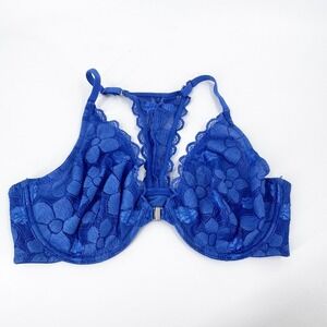 Aerie‎ Happy Lace Racerback Bralette Royal Blue 36D Front Clasp Lingerie